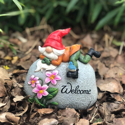 TZSSP Garden Gnome Outdoor Statue Welcome Stone Statuary for Patio Lawn Garden Decoration,Red
