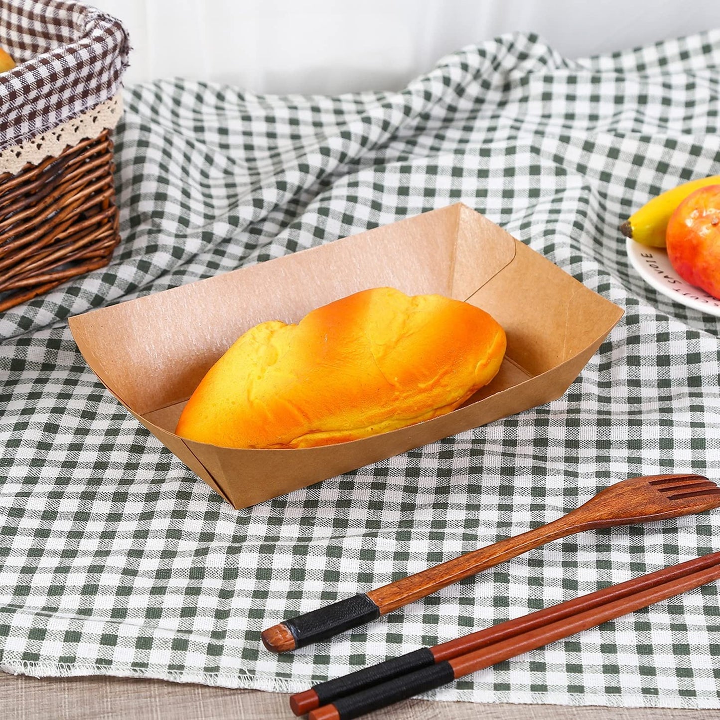 YYBD 100 Pack Kraft Paper Food Trays Disposable Brown Food Trays Recyclable Take Out Food Serving Boat Container Baskets Trays for Snacks French Fries Nachos Hot Dogs Tacos Picnic BBQ Party Supply