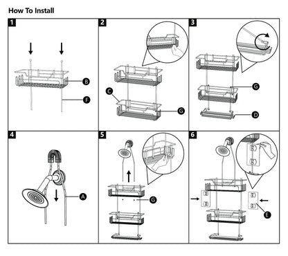 SWTYMIKI Shower Caddy Hanging - Extended Length 3 Tier Rustproof Shower Organizer Hanging, No Drilling Shower Shelves with 16 Hooks & Soap Holder, Anti-Swing Rack, Black