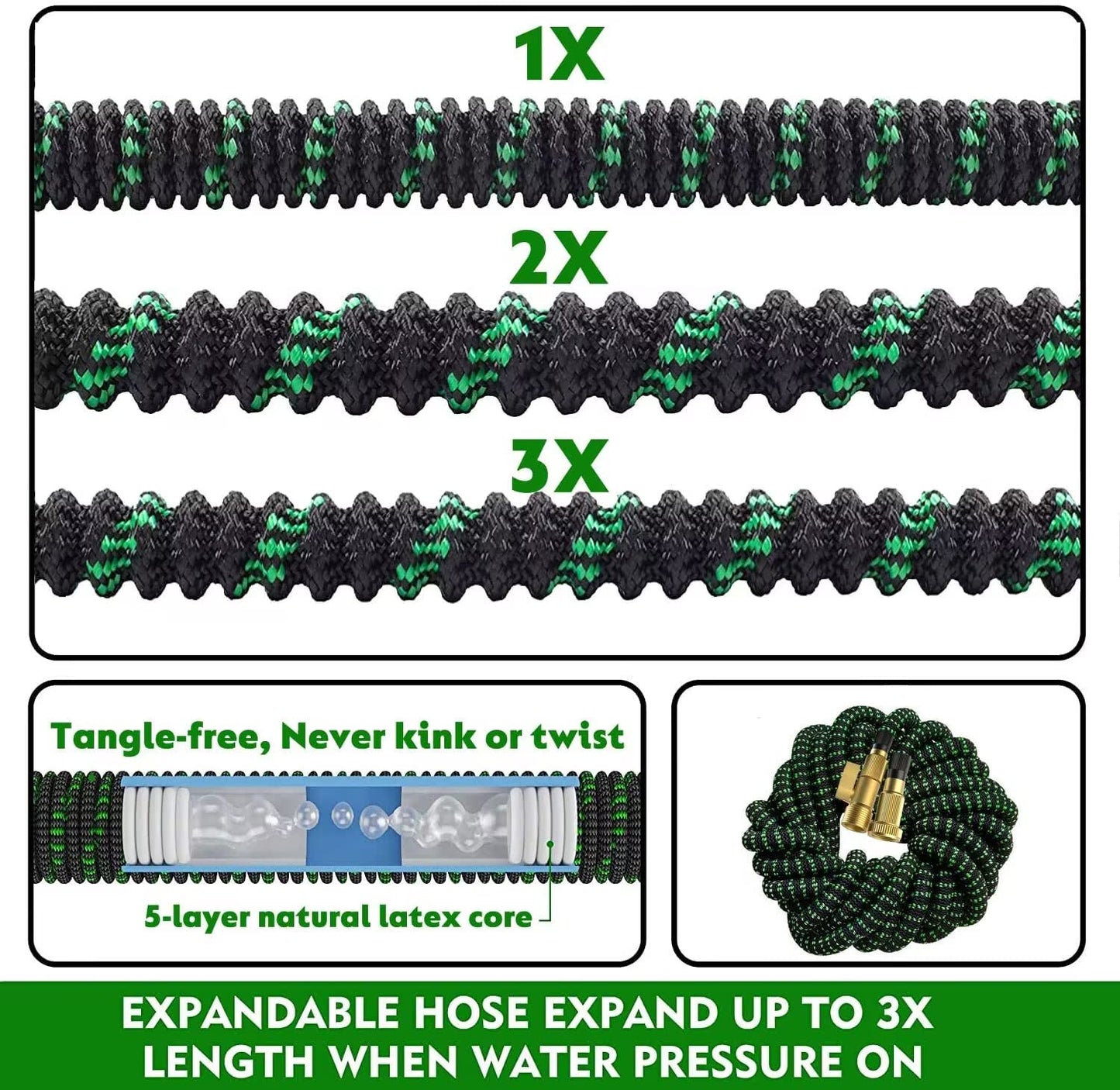 25 FT Garden Hose Expandable Hose - All New 2026 Flexible Water Hose with 10 Functions Spray Nozzle - Car Wash Hose with Solid Brass Connector, Leakproof Lightweight Expanding Pipe for Yard,Outdoor