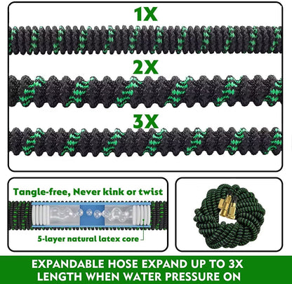 25 FT Garden Hose Expandable Hose - All New 2026 Flexible Water Hose with 10 Functions Spray Nozzle - Car Wash Hose with Solid Brass Connector, Leakproof Lightweight Expanding Pipe for Yard,Outdoor