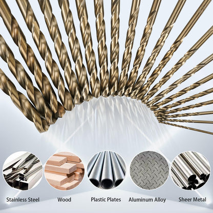 Sinyeenglon Cobalt Drill Bit Set for Hardened Metal and Stainless Steel, 21Pcs M35 High Speed Steel Twist Jobber Drill Bits 1/16"-3/8", with Metal Index Storage Box