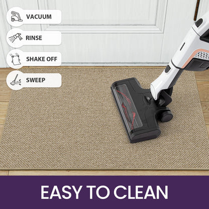 DEXI Door Mat Indoor Entrance, 17x29 Small Ultra Thin Front Entry Rug Floor Carpet, Washable Dirt Trapper Doormat with Non Slip Rubber Waterproof Back for Entryway, Beige