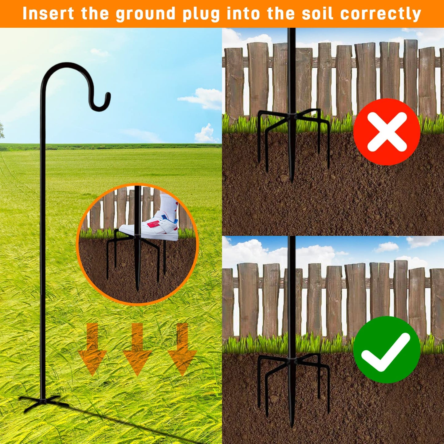 Rexwnadu Shepherd Hooks Outdoor 76 Inches for Lanterns Heavy Duty Shepherd Stand Plant Hanger Yard Hooks for Solar Lights,Bird Feeder,Wedding,Mason Jar,Planter Pot,Adjustable Height Powder Coated