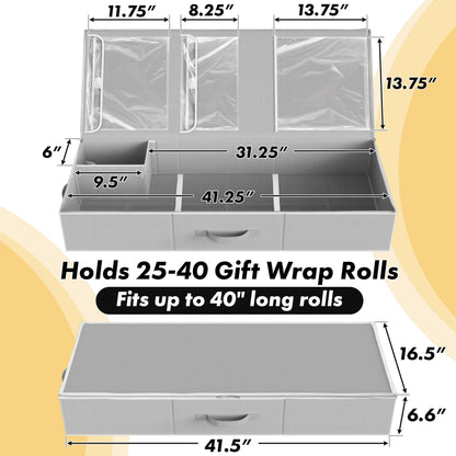 Simple Houseware Wrapping Paper Organizer - Under Bed Storage for 25-40 Rolls Gift Wrapping Paper, Gift Bags, Ribbons, 105 x 42 cm, Grey