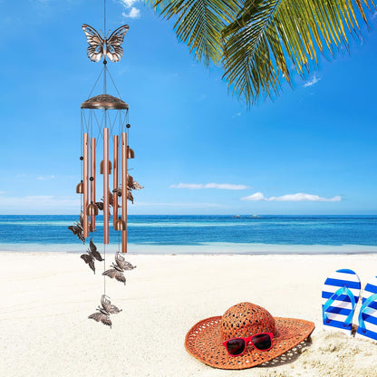 UXORSN Butterfly Wind Chimes for Outside Clearance,26" Unique Garden Wind Chimes with 4 Aluminum Tubes for Grandma Mom Gifts Porch Window Balcony Hanging Decor