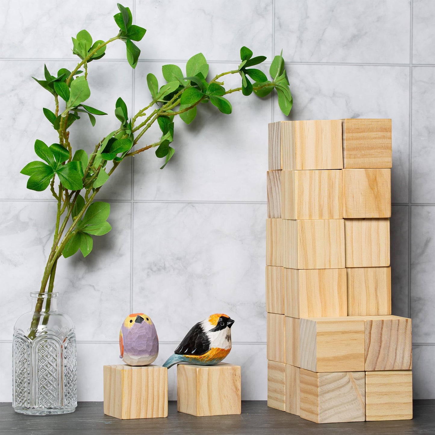 30 Pack Unfinished Wood Blocks 2 Inch - Solid Pine Wooden Cubes for Crafts, Sanded Smooth Natural Wood Squares for Carving, Painting, Engraving & Rustic Home Decor