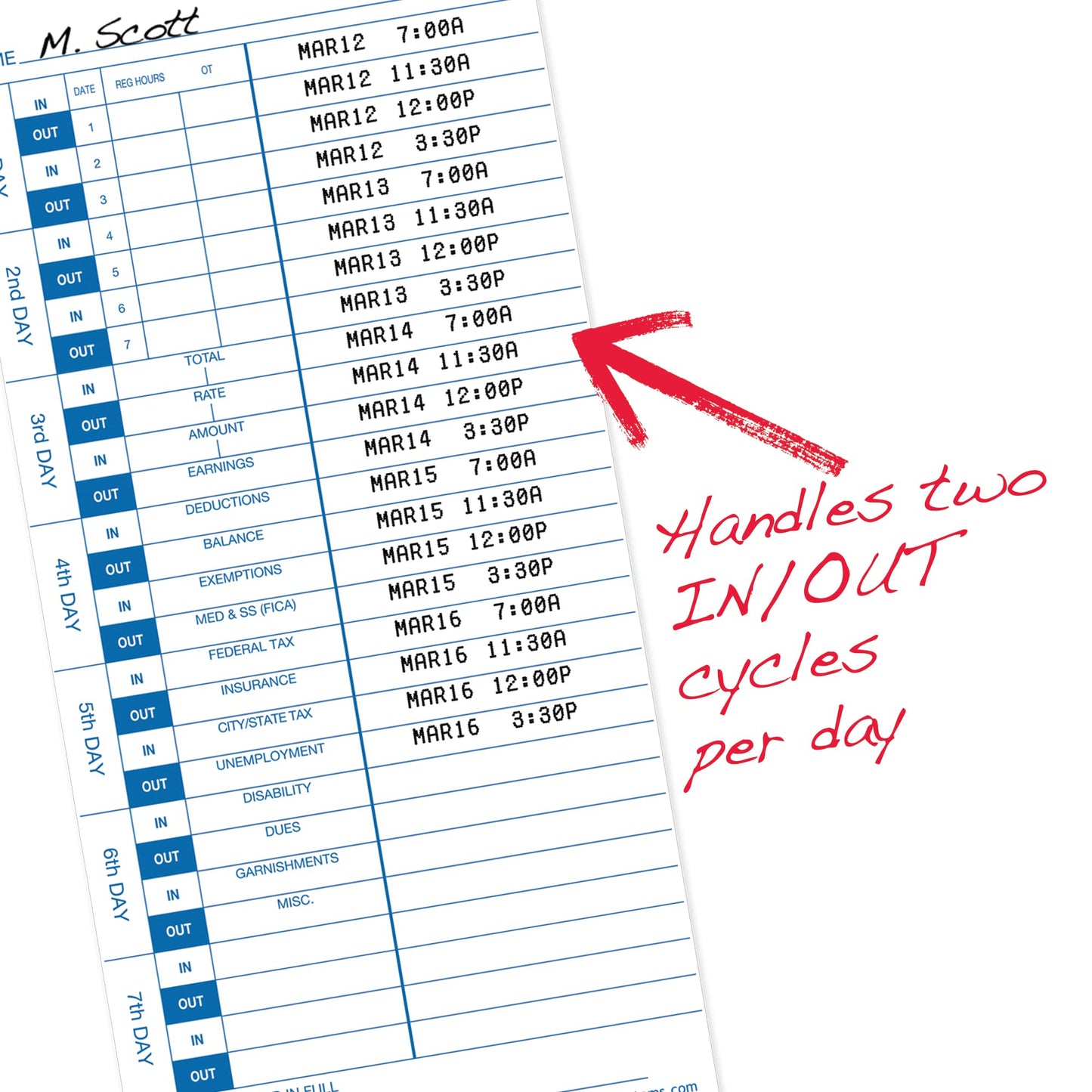 Pyramid 35100-10 Time Cards for use with All Side-Loading Time Clocks, 100/Pk