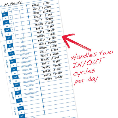 Pyramid 35100-10 Time Cards for use with All Side-Loading Time Clocks, 100/Pk