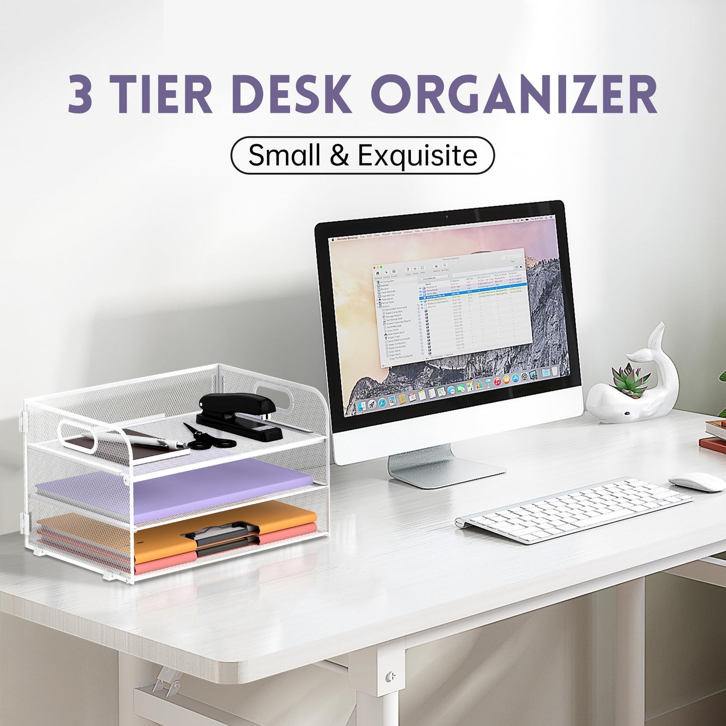 Supeasy 3 Tier Paper Organizer with Handle, Mesh Desk Organizer Letter Tray, Paper Tray File Organizer for A4 File Folder, White