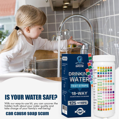 18 in 1 Home Drinking Water Test Kit-125 Water Quality Test Strips for Well Tap Test Kit,Water Testing Strips for Drinking Water Testing,Hardness,Alkaline,Chlorine, Lead,Iron, Copper,Fluoride