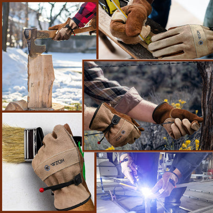 WZQH Leather Work Gloves for Men or Women. Large Glove for Gardening, Tig/Mig Welding, Construction, Chainsaw, Farm, Ranch, etc. Cowhide, Cotton Lined, Utility, Firm Grip, Durable. Coffee-grey L