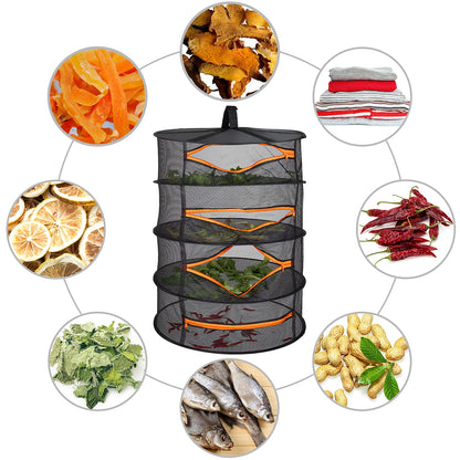 Desy & Feeci Herb Drying Rack, Plant Hanging Dry Net with Orange Zipper (4 Layer-D60xH80cm)