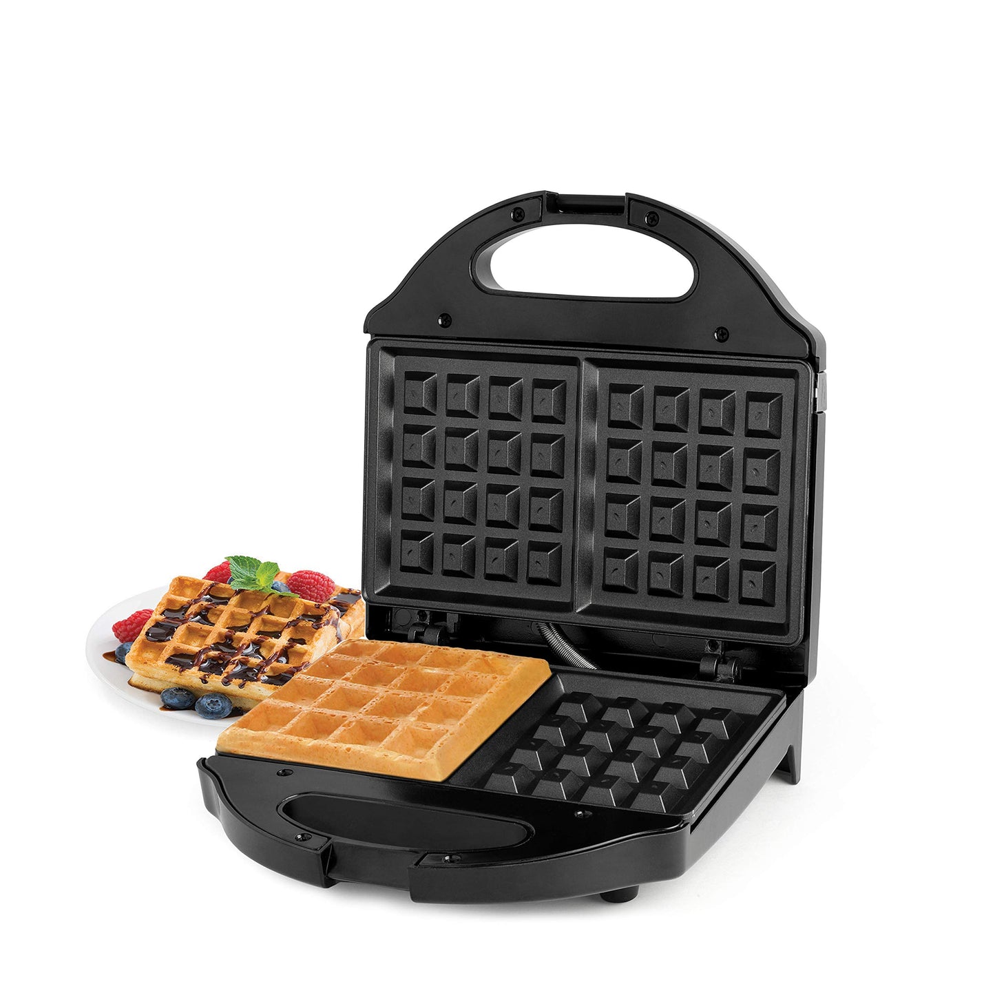 Salton Belgian Waffle Maker | Non-Stick Surface | 2 Waffles in Under 3 Minutes | Compact Upright Storage | Cool-Touch Handles | Recipe Book Included | Perfect for Breakfast & More | Black | WM1075BK