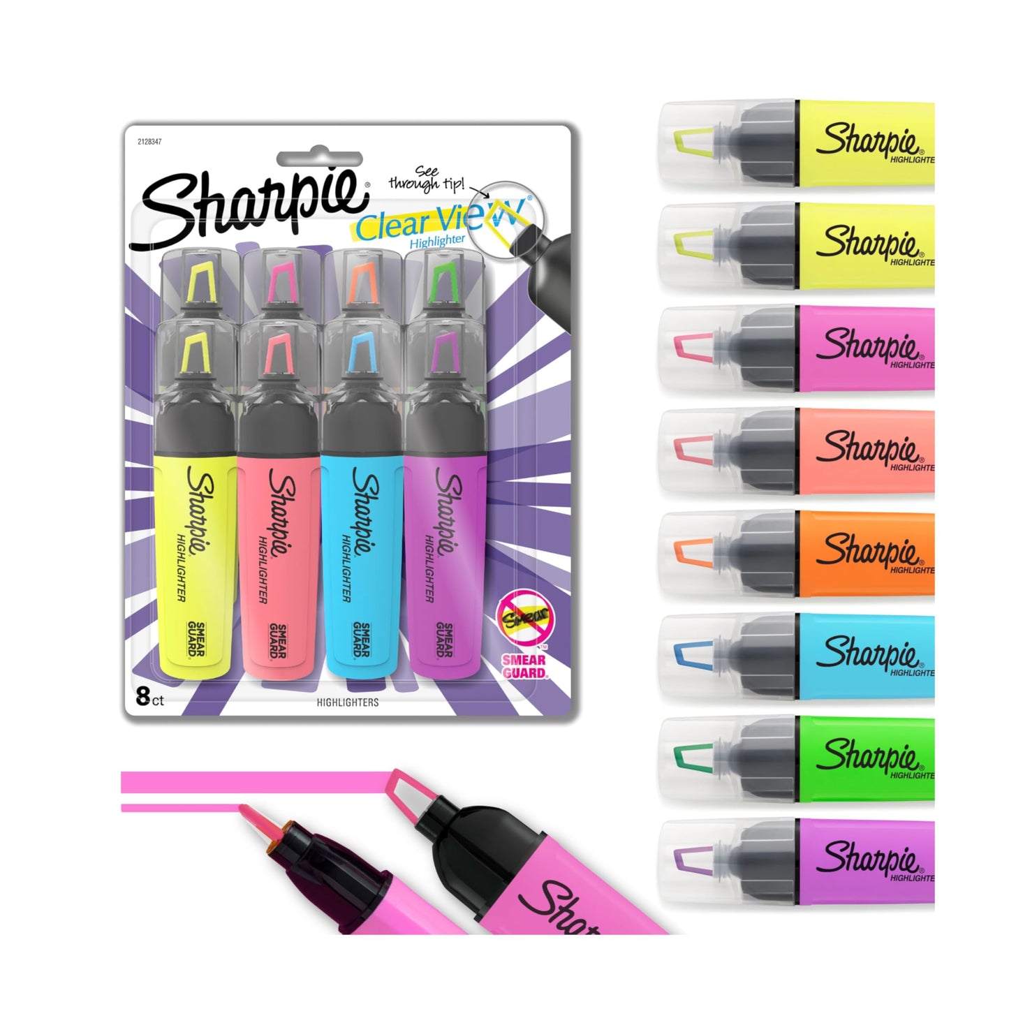 Sharpie Highlighter, Clear View Tank Highlighter with See-Through Chisel Tip, Assorted, 8 Count