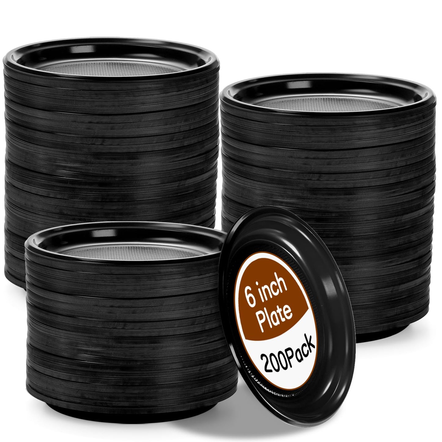 Coloch 200 Pieces 6 Inch Black Disposable Plates, Plastic Dessert Plates Bulk Round Party Plate Multi-Purpose Appetizer Plates for Cake, Dessert, Fruit, Barbecue, Party, Picnic, Wedding