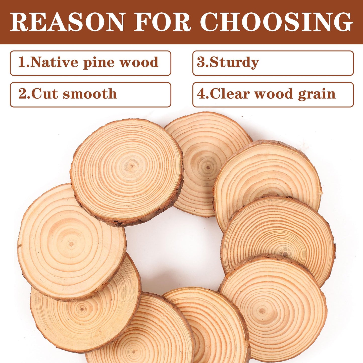 Coadura Unfinished Natural Wood Slices 30Pcs 3.5-4 Inch Round Wood Discs for Crafts Wood Christmas Ornaments,Wedding Centerpieces Paintings DIY Crafts Disc Coasters,Wooden Circles Bulk,Christmas Gift