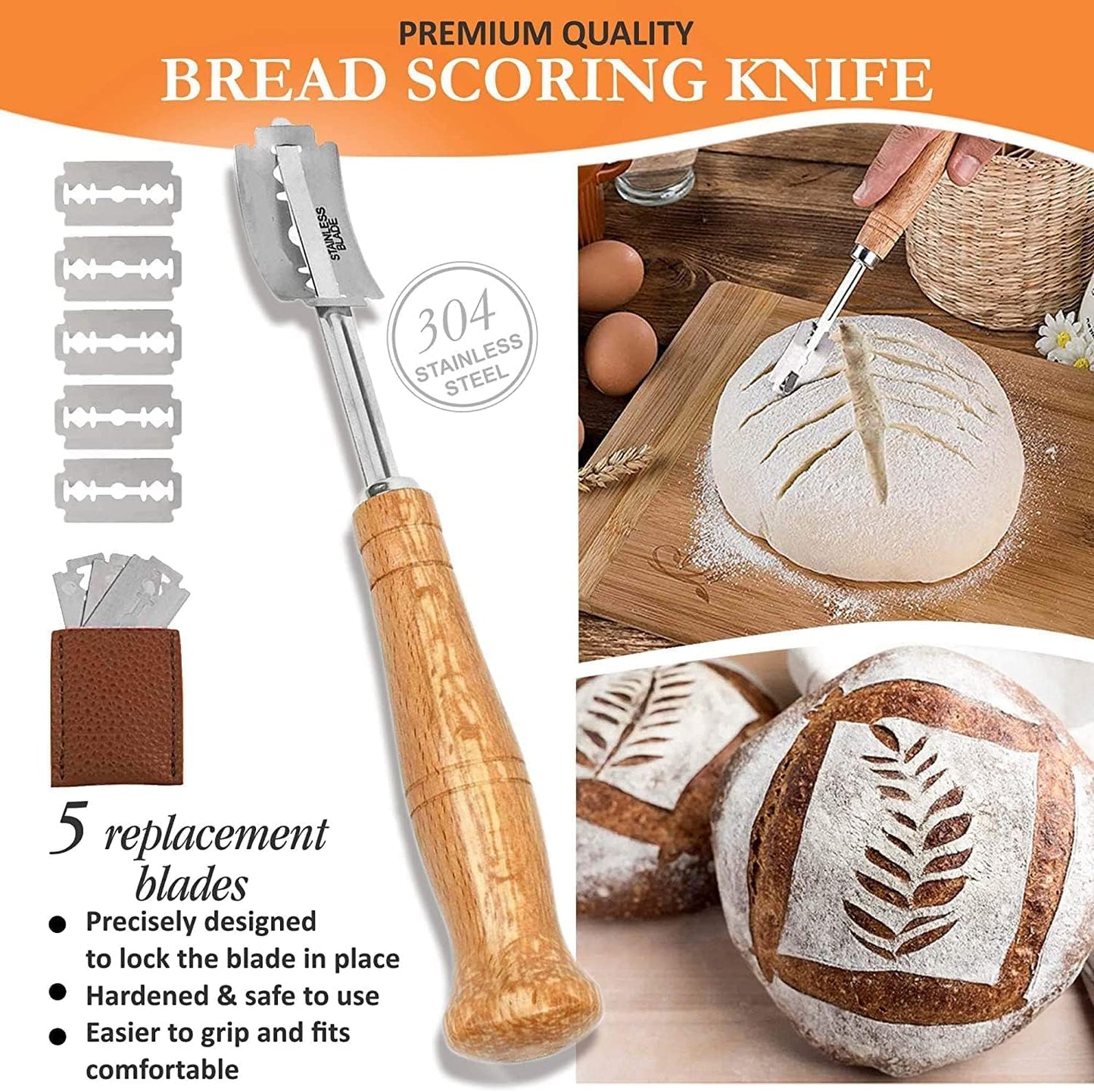 Banneton Proofing Basket set - 9 Inch round sourdough proofing basket with Silicone Bread Sling, Dough Scrapers, Bread lame, Dough Whisk and a Cleaning Brush