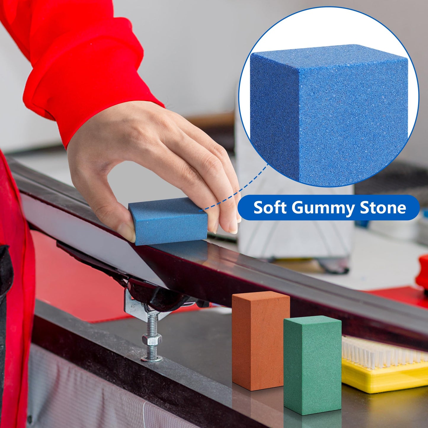 3 Pcs Gummy Rubber Abrasive Stone- Edge Grinding Rubber Block Stone- Soft Snowboard Gummy Stone- Snowboard Ski Stone for Removing Rust and Burrs (Blue 60 Grit, Green 120 Grit)