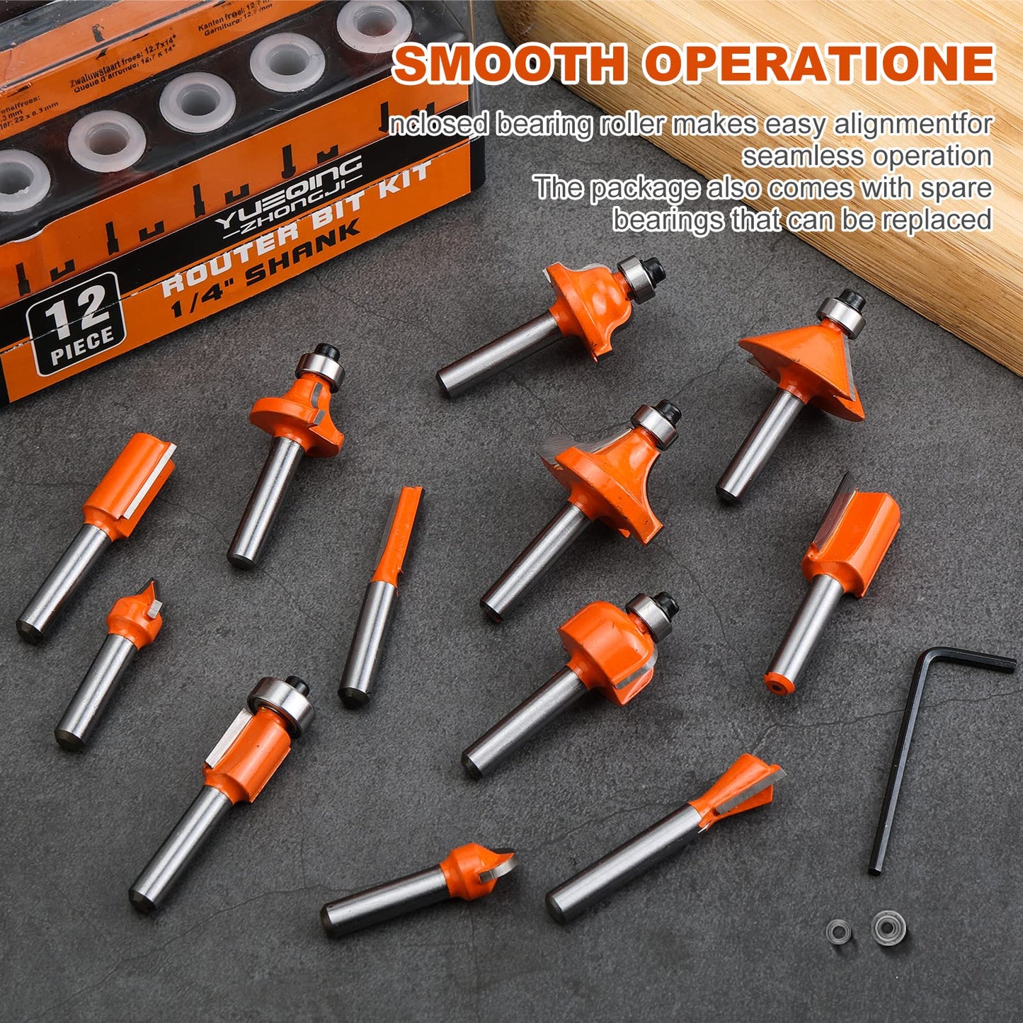 Yueqing Zhongji 1/4 Shank Router Bit Router bits 1/4 Shank-6.35MM Shank 12 Piece Router bit Set Tungsten Carbide Router Bit Professional Level Router bits 1/4 Shank Set ﻿