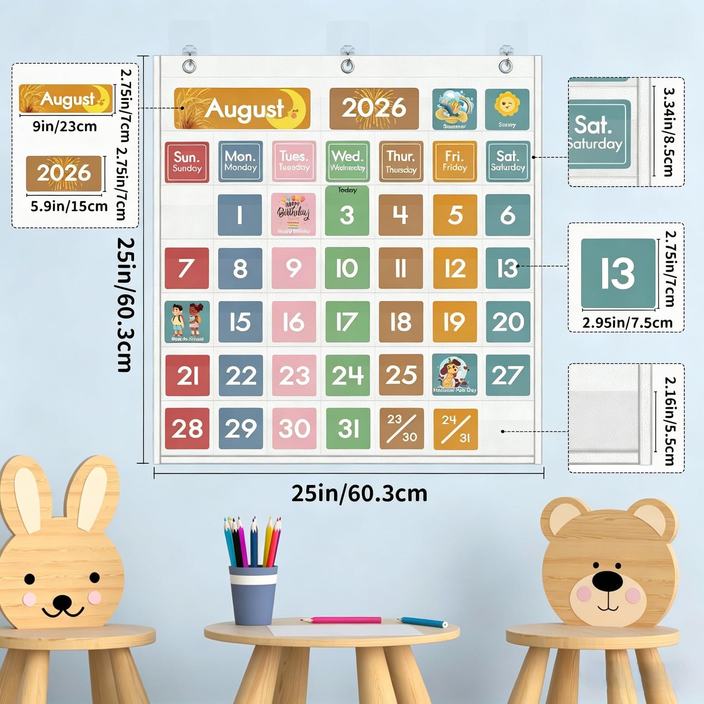 Yoink 46 Pockets Classroom Calendar Pocket Chart with 77 Cards, Daily Monthly Learning Calendar for Circle Time Weather Seasons, Preschool Kindergarten Homeschool Must Have, Teacher Supplies (White)