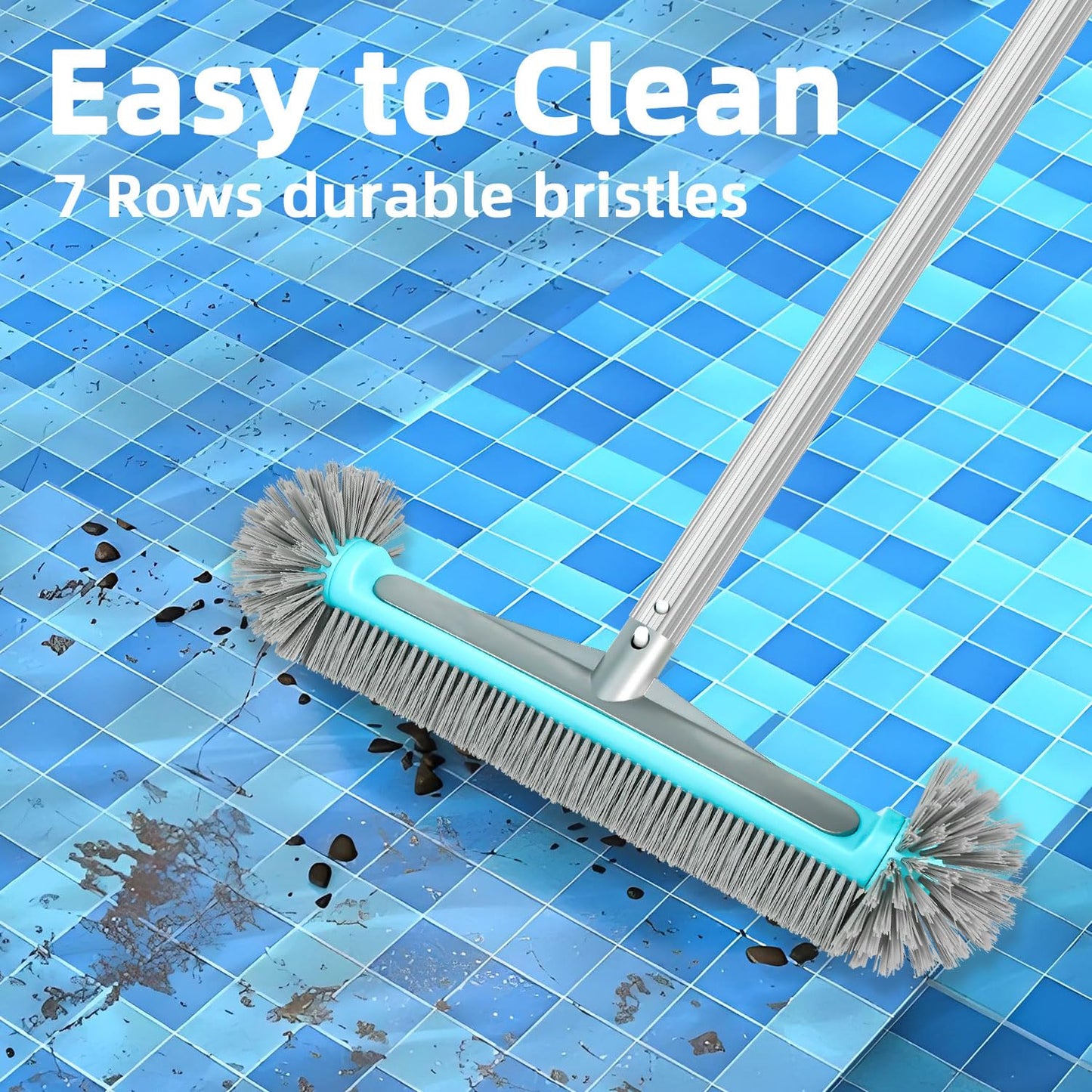 WXFANA Pool Brush Head for Walls, Tiles Floors - 17.5" Heavy Duty Round Scrub Brush with 7 Rows Premium Nylon Bristles & Reinforced Aluminum Back, EZ Clips Design (Blue Grey)