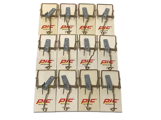 PIC Wooden Mouse Snap Traps (Pack of 12)