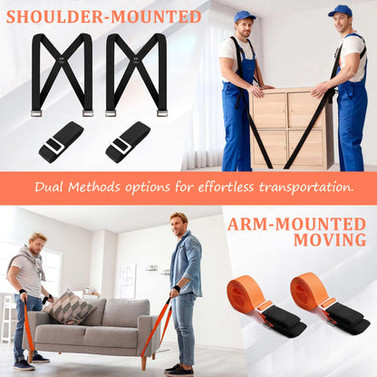 KVI Moving Straps Lifting Heavy Duty, 2-Person Shoulder Moving-Lifting Adjustable Length System for Furniture Appliances Mattresses Heavy Objects Black