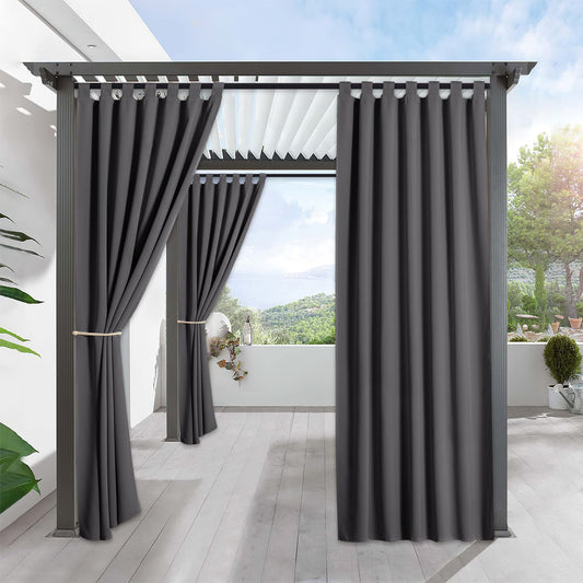 RYB HOME Patio Curtains Outdoor - Waterproof Exterior Blackout Shades Privacy Outdoor Indoor Deck for Porch Cabana Swimming Pool Hut Shower, 1 Panel, Wide 52 by Long 84 Inch, Grey