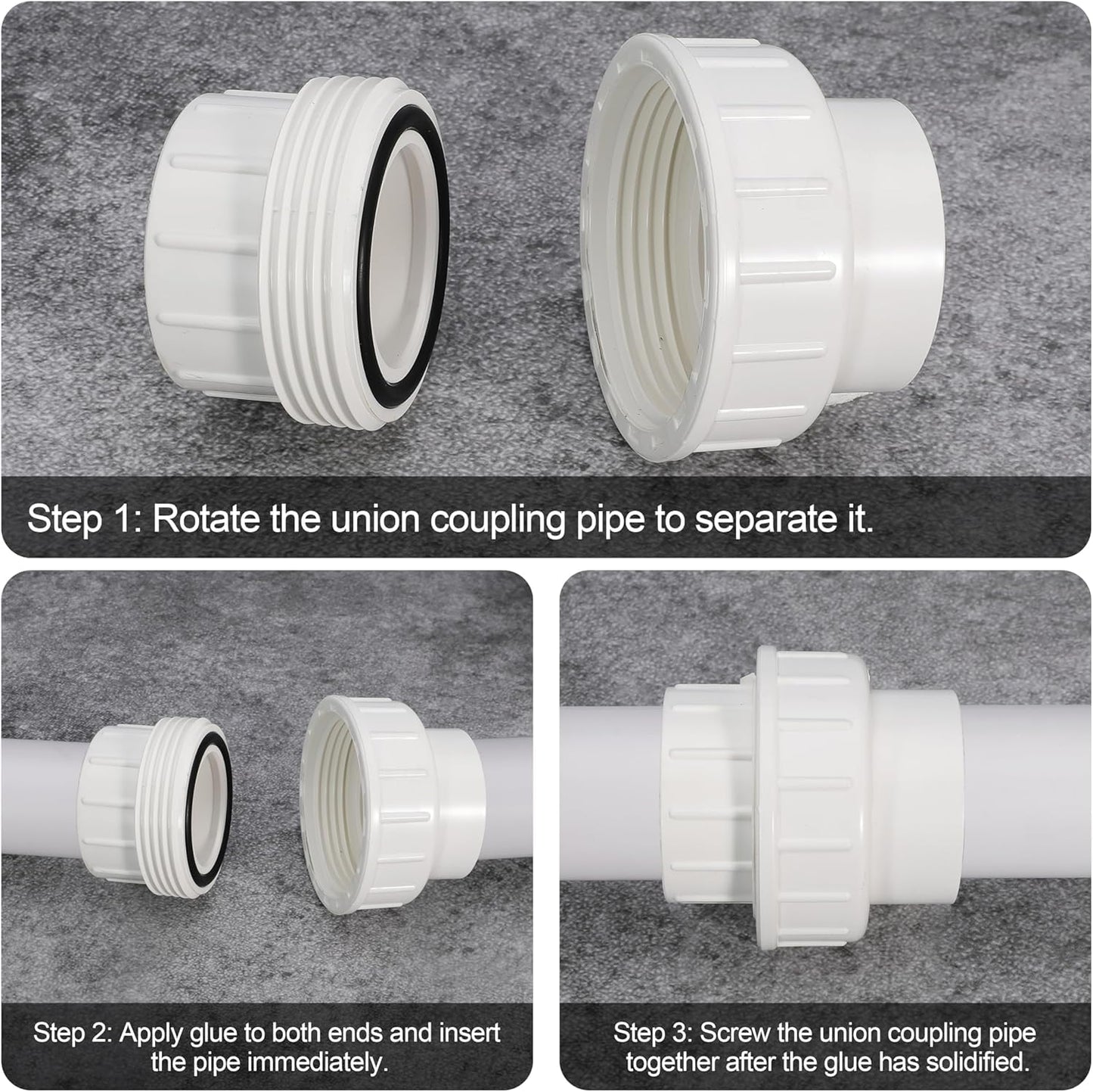 2 Pack PVC Union Pipe Fitting, 2 inch PVC Slip Union Coupling Adapter, Suitable Accessories for Swimming Pool and Outdoor Plumbing Applications