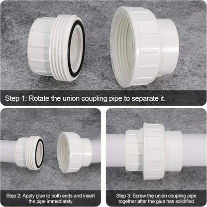 2 Pack PVC Union Pipe Fitting, 2 inch PVC Slip Union Coupling Adapter, Suitable Accessories for Swimming Pool and Outdoor Plumbing Applications