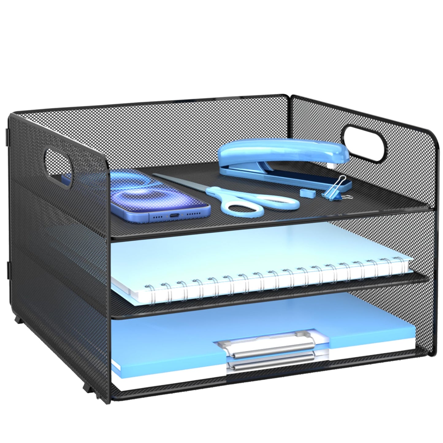 Desk Organizer, 3-Tier Letter Paper Tray Organizer, Desk Organizers and Accessories, Mesh Desktop File Organizer and Storage for Office Supplies (3 Tier Desk Organizer-Black)