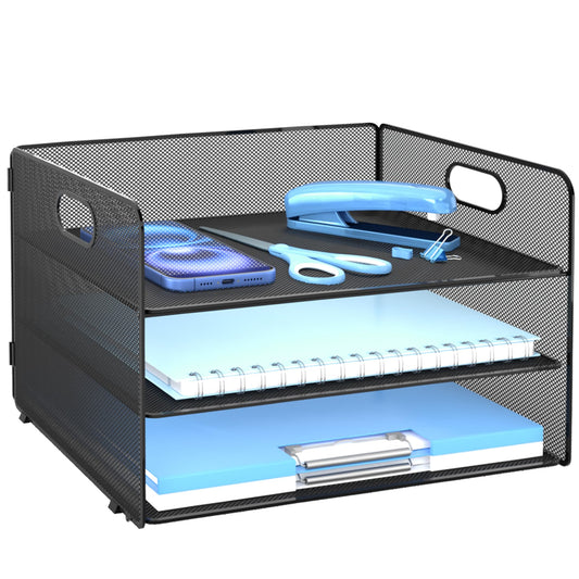 Desk Organizer, 3-Tier Letter Paper Tray Organizer, Desk Organizers and Accessories, Mesh Desktop File Organizer and Storage for Office Supplies (3 Tier Desk Organizer-Black)