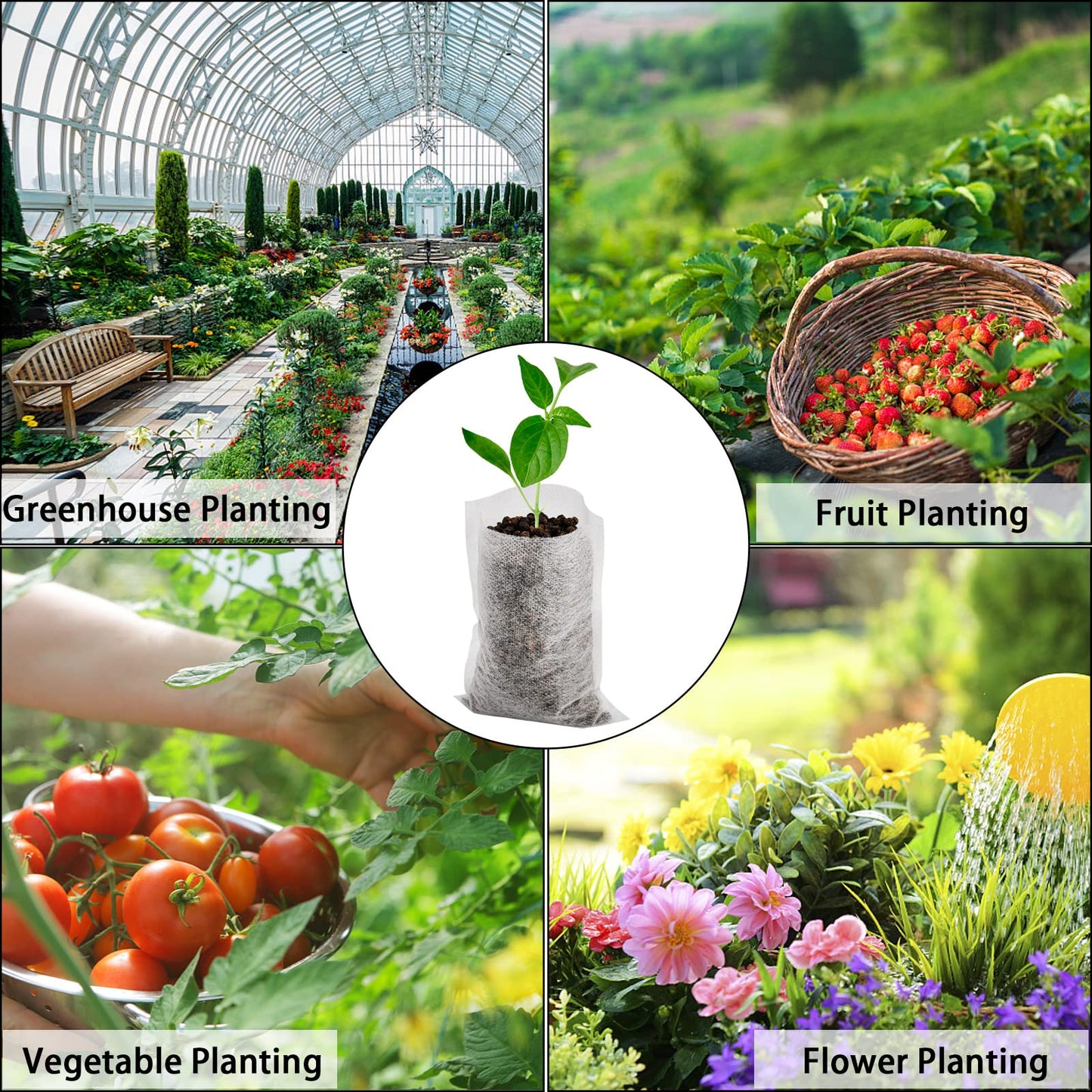Yesland 1100 Pcs Degradable Non-Woven Plant Nursery Bags - Fabric Plant Seeding Bags Plant Grow Bags - 4 Assorted Sizes Nursing Growing Pouch for Vegetable, Flower, Plant Grow