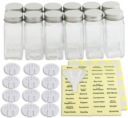 SimpleHouseware Spice Jars 4 Ounce Square Bottles w/label, 12 Pack