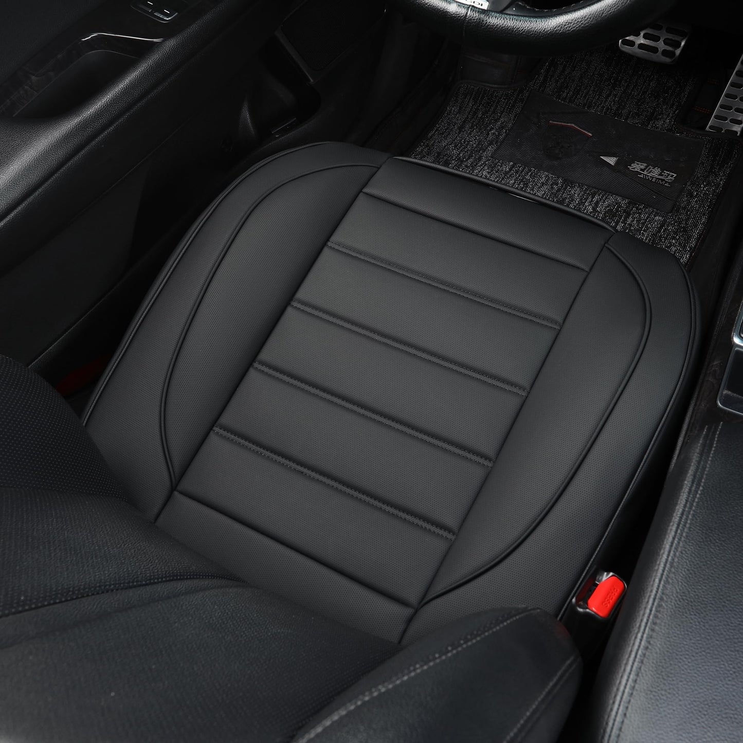 Vankerful Leather Front Car Seat Covers,Bottom Seat Covers for Cars,Driver Car Seat Cushion Cover,Waterproof,Anti-Slip,Full Wrap,for Most Vehicles,Sedan,Truck,SUV (Black, 1 PC, Parallel)