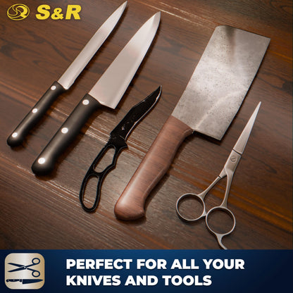 S&R 2-Sided Whetstone Sharpening Stone 18 x 6 x 3 cm with 1000/6000 Grit and Silicone Holder, 100% Corundum