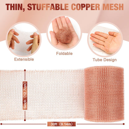 Angooni Copper Mesh,Pure Copper Wire Mesh 5in x 50ft Premium Copper Mesh Ideal for Hole Blocking, Rustproof Pure Copper Mesh Roll