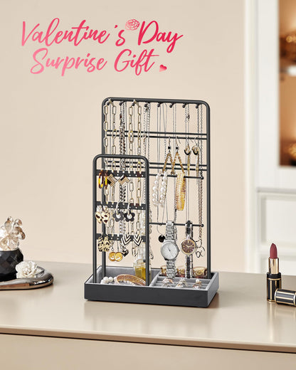 SONGMICS Jewelry Holder, Jewelry Organizer, Jewelry Display Stand with Metal Frame, Ink Black UJJS021B01