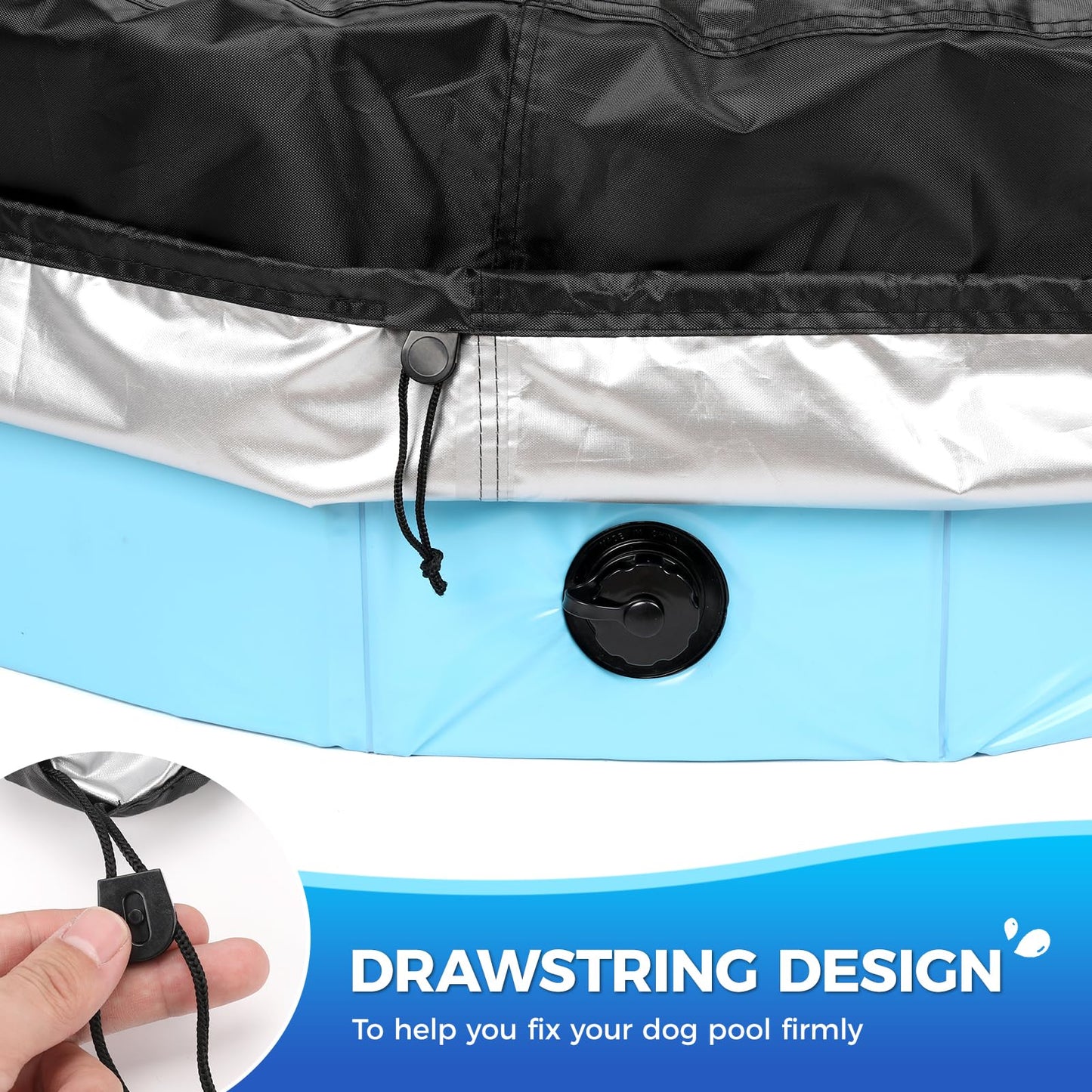 Tufmunb 71 inch Dog Pool Cover, Portable Round Collapsible Bathing Tub Kiddie Pool Cover with Oxford Cloth Material and Drawstring Design, Waterproof and Dustproof (Black) - Only Cover