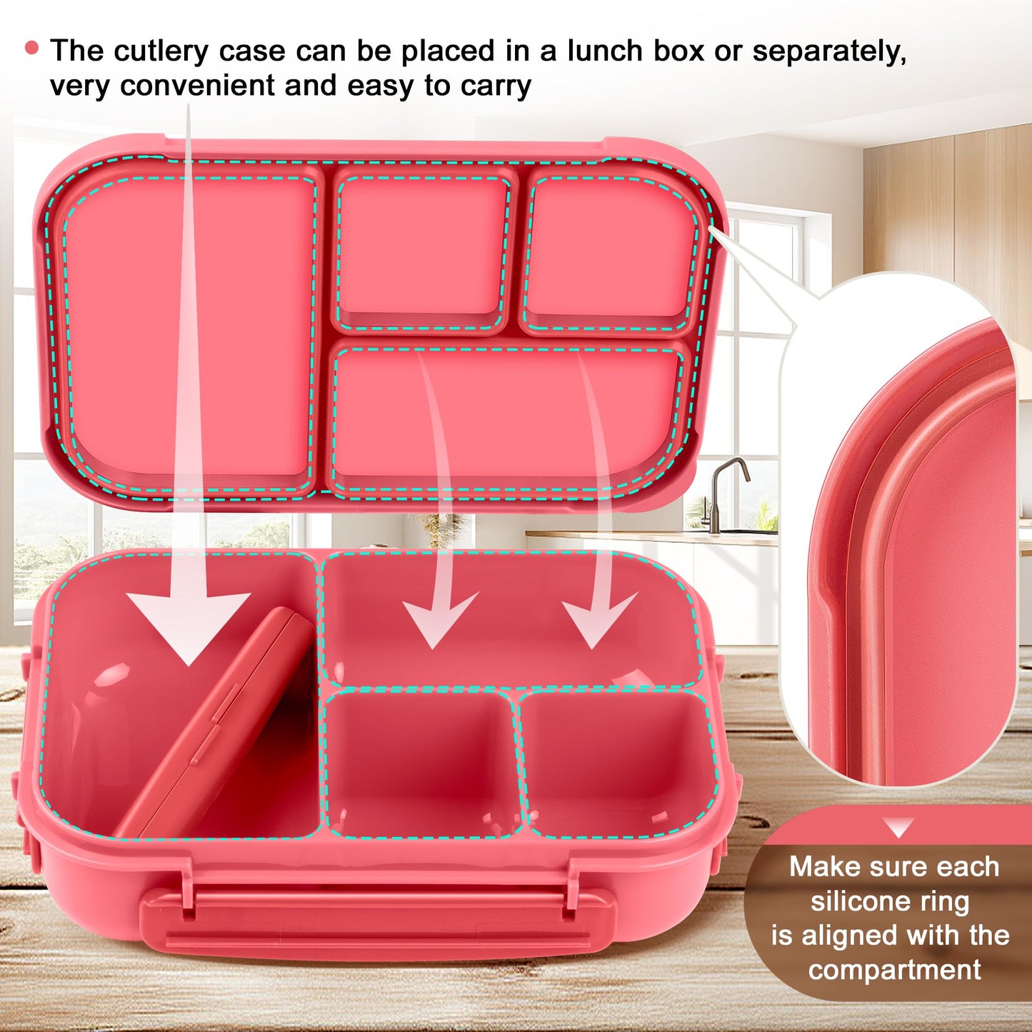 Amathley Lunch Box Kids,Bento Box Adult Lunch Box,Leakproof Lunch Containers for Adults/Kids/Toddler,1200ML-4 Compartments bento Lunch Box with Utensil,Microwave & Dishwasher Safe (Pink Berry)