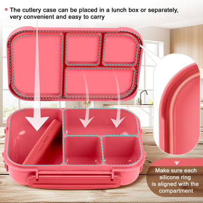 Amathley Lunch Box Kids,Bento Box Adult Lunch Box,Leakproof Lunch Containers for Adults/Kids/Toddler,1200ML-4 Compartments bento Lunch Box with Utensil,Microwave & Dishwasher Safe (Pink Berry)