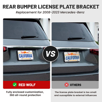 RED WOLF Rear License Plate Bracket Fit for 2008-2023 Mercedes-Benz Replace for Tail Bumper Car Tag Holder Frame Replace OE 1698170211 A0008101711 w/Mounting Screws Cover Wrench