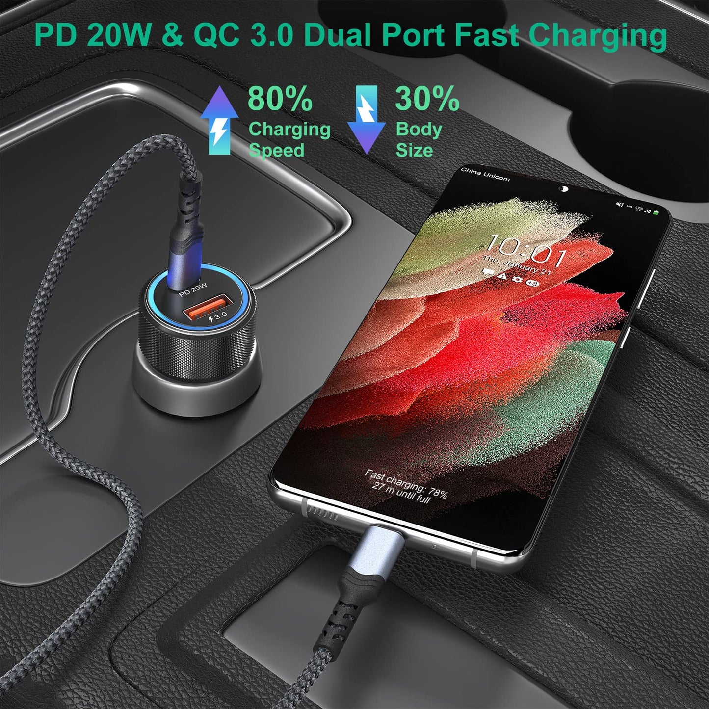 USB C Car Charger[5Pack], Bangfun 36W Dual Port 12V USB Car Charger PD&QC 3.0 Fast Charge Car Phone Charger Cigarette Lighter Adapter for iPhone 15 14 13 12 11 Pro Max,Samsung S24/A15/A53, Pixel 6 7