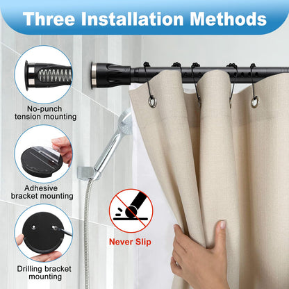 Tension Shower Curtain Rod, 42 to 115 inch Adjustable Heavy Duty black shower tension curtain rod for bathroom Closet Windows