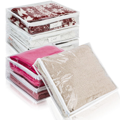 Clear Zippered Storage Bags Plastic Sweater Storage Bags with Zipper 6 Packs Clothing Organizer for Blankets Linen Sweater Bed Sheet Quilt Clothes Pillow (White, 15.7 x 13.8 x 3.9 Inch)
