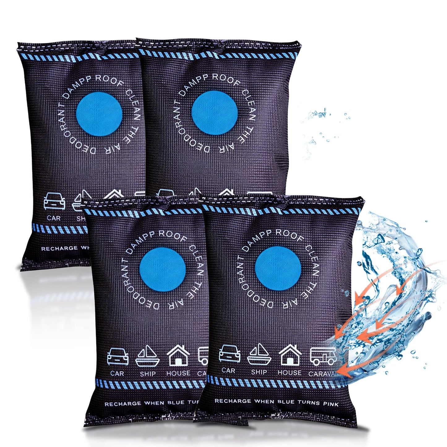 4Pcs Dehumidifier Bags for Car, 2026 New Reusable Moisture Absorber Pack, Car Dehumidification Silicone for Home, Car, Basement, RV, Boats, Closet Vehicles to Prevent Damp