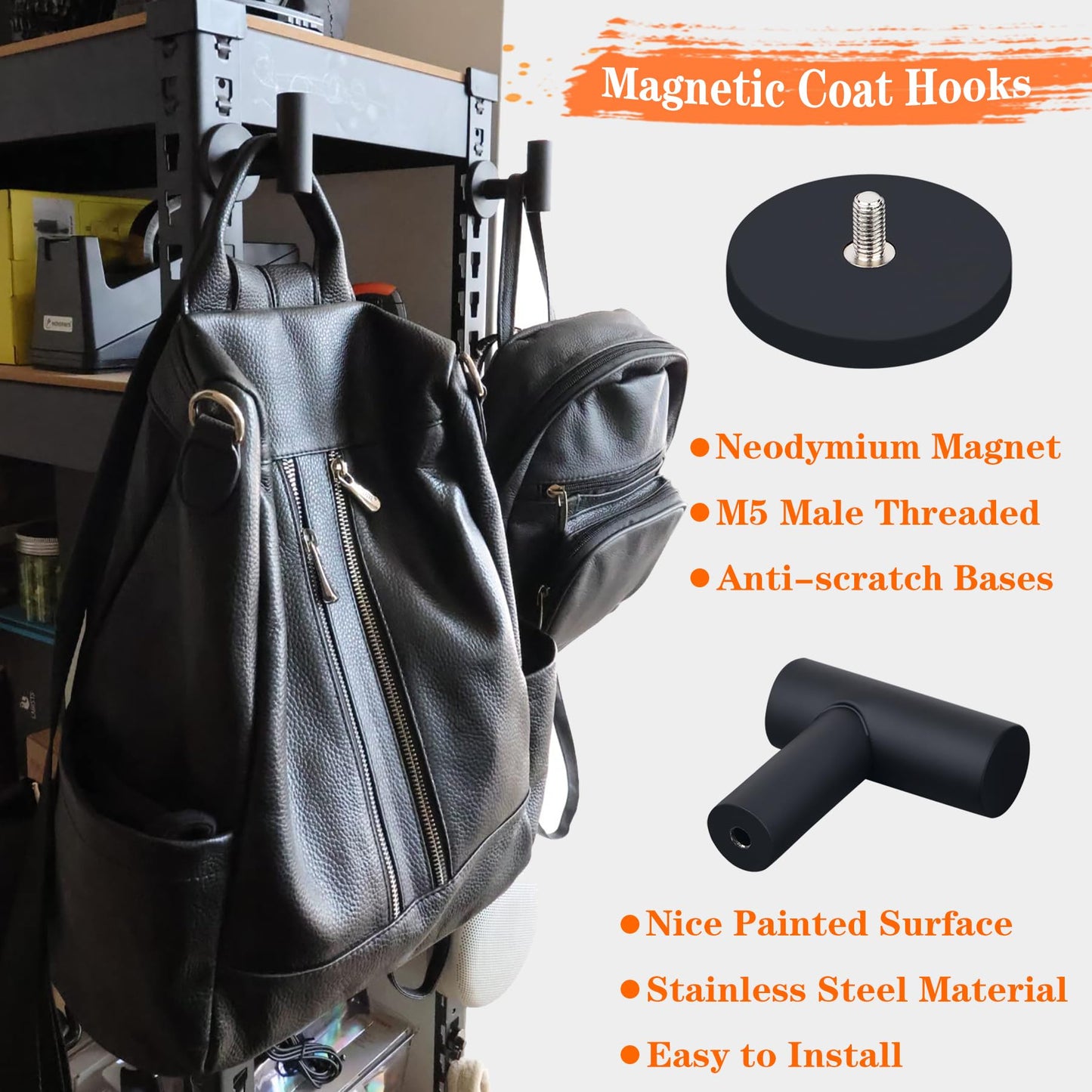 ULIBERMAGNET Magnetic Hooks Heavy Duty,Strong Magnetic Coat Hooks for Hanging,Anti-Slip Rubber Coated Magnet Hooks for Door Wrenth Towel Kitchen Locker Classroom Cruise Cabins(4 Packs,Matte Black)