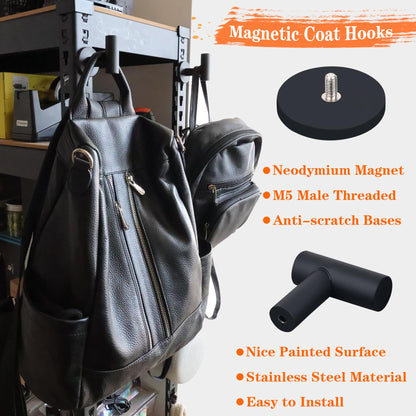 ULIBERMAGNET Magnetic Hooks Heavy Duty,Strong Magnetic Coat Hooks for Hanging,Anti-Slip Rubber Coated Magnet Hooks for Door Wrenth Towel Kitchen Locker Classroom Cruise Cabins(4 Packs,Matte Black)