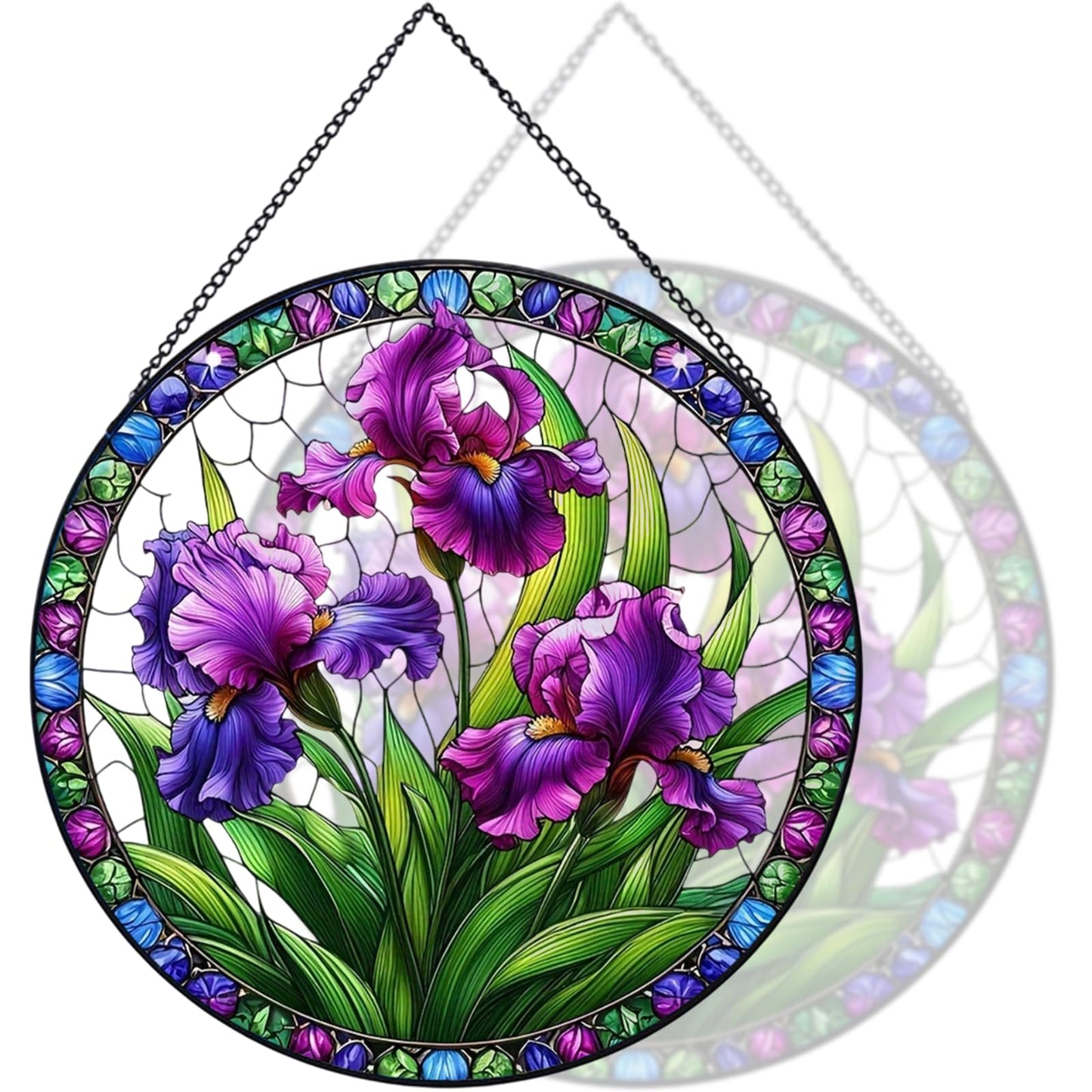 RIVEENY Stained Glass Window Hanging, Flower Gifts for Women, Flowers Suncatcher for Window, 8" Purple Stained Glass Suncatchers, Hand Painted Glass for Flowers Lover